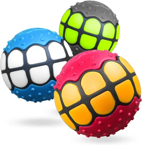 Pelotas para perros, juguetes Squeaky Fetch, regalos divertidos de goma para perros grandes y medianos (paquete variado)