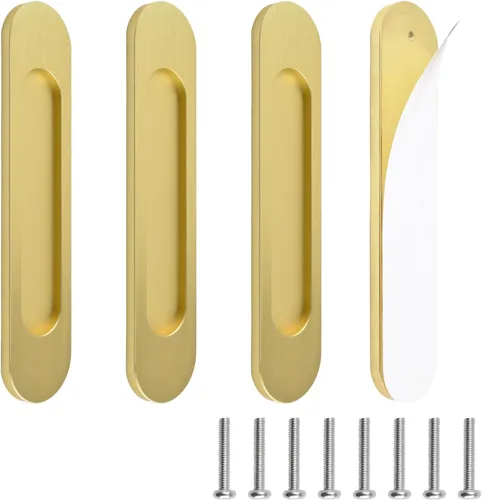 Miniatura 30 de MOROBOR Tiradores de puerta corredera ovalados autoadhesivos de 7.087 in, 2 manijas de aleación de aluminio sin perforaciones para puertas Bronce