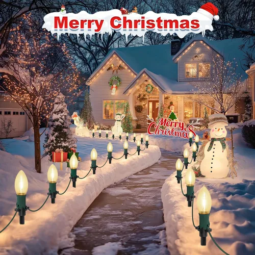 Miniatura 2 de USOKYO 20 bombillas LED C9 de 30 pies, luces LED de Navidad para exteriores, bombillas LED blancas cálidas, impermeables, conectables, luces