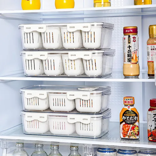 Miniatura 7 de Paquete de 2 bandejas de servicio divididas con tapas, caja apilable para snacks, contenedor para dulces, nueces, especias, frutas y verduras con 6