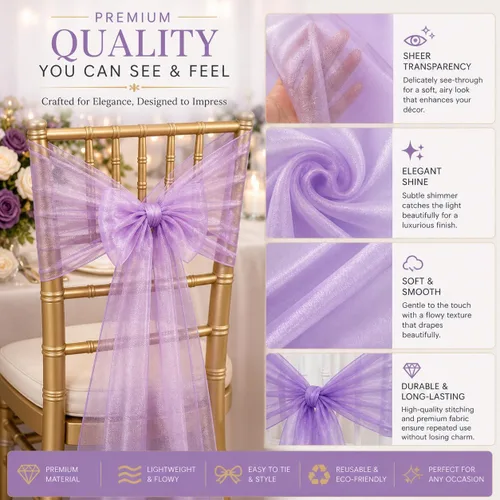 Miniatura 5 de Elegantes bandas de organza para silla, bandas de tela transparente para bodas, fiestas y eventos especiales, (paquete de 10 unidades, rosa bebé)