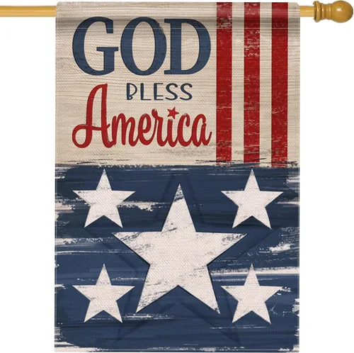 Miniatura 8 de Hzppyz Bandera patriótica de jardín con texto en inglés «God Bless America» del 4 de julio, de doble cara, diseño de estrellas y rayas de Estados