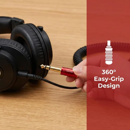 Miniatura 4 de MOBOREST Adaptador de Cobre Puro Macho de 1/4 a Hembra de 1/8, Adaptador Estéreo Macho de 6.35mm a Conector Hembra de 3.5mm, Paquete de 2 Rojo