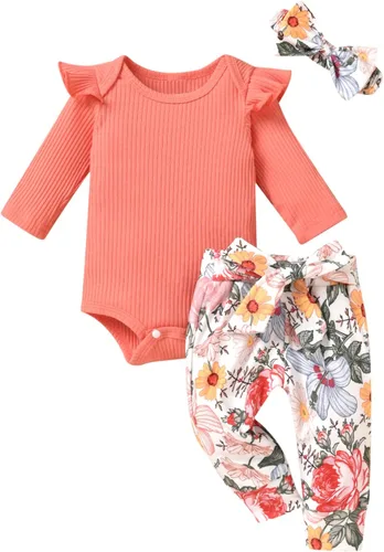 Miniatura 29 de Aalizzwell Conjunto de mameluco acanalado para bebé recién nacido prematuro para otoño e invierno