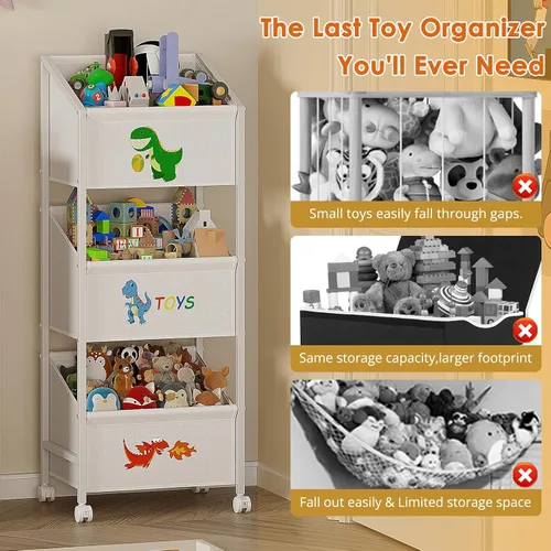 Miniatura 6 de Lyuwanxian Organizador grande de almacenamiento de juguetes para niños con ruedas, estante de juguetes para niños y niñas, organizadores de juguetes