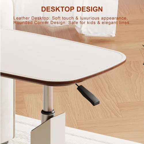 Miniatura 4 de Mesa auxiliar en forma de C de altura ajustable con elevación neumática, ruedas giratorias de 360° y ocultas, mesas auxiliares de sofá que se