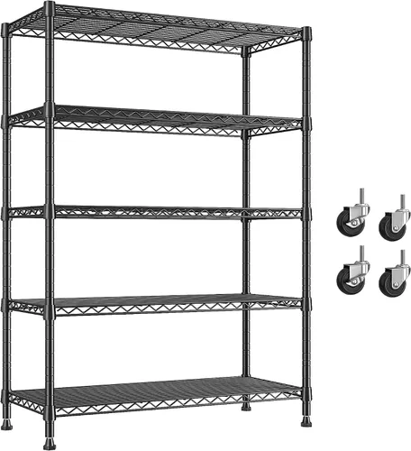 Miniatura 14 de REIBII Estantería de almacenamiento con ruedas de 1984LBS, estantería de alambre de 75.2"H, estantería de metal con ruedas y patas, estanterías