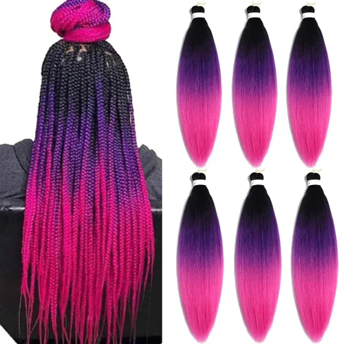 Miniatura 33 de Extensiones de cabello trenzado morado preestiradas, 20 pulgadas, 2 piezas de cabello sintético trenzado para niñas y mujeres, fiesta, disfraz