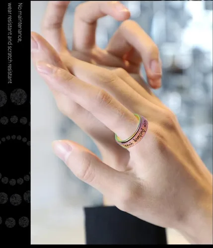 Miniatura 3 de LuckyAmor Anillo para ansiedad para mujer anillo giratorio de acero inoxidable con mantra inspirador personalizado para hombres, mujeres y amigos
