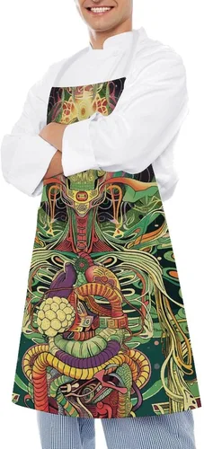 Miniatura 4 de MUSM Apron for Adults - 27.6 X 31.5 Inch, Heavy-Duty Polyester Aprons with Two Large Pockets, Waterproof Line Green Picture Kitchen Apron for