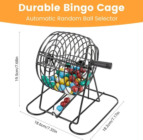 Miniatura 2 de Juego de bingo, incluye jaula de rueda de bingo, 75 bolas de bingo de colores, 50 tarjetas de bingo, 300 fichas de bingo coloridas, tablero maestro