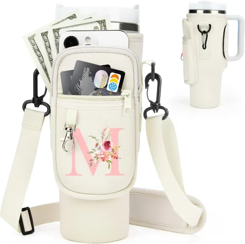 Miniatura 32 de Initial Water Bottle Holder with Strap for Stanley Cup Accessories 40 oz/Simple Modern Tumbler, Birthdays for Women Girls, Water Bottle Carrier Bag