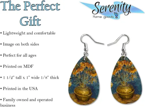 Miniatura 34 de Van Gogh - Juego de aretes colgantes divertidos Lindos aretes de joyería para niñas y mujeres Impresión de doble cara Regalo de cumpleaños