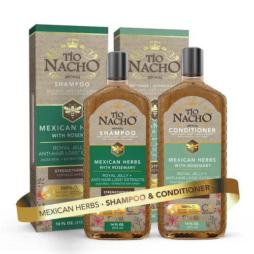 Set de Champú y Acondicionador Anti-Caída de Pelo Tío Nacho con Hierbas Mexicanas, Jalea Real y Extracto de Romero, Rutina Fortalecedora y Nutritiva