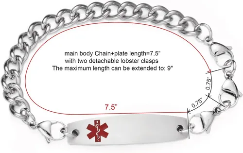 Miniatura 3 de Pulseras médicas ajustables de 7.5"-9" para mujereshombres pulseras médicas intercambiables de acero inoxidable