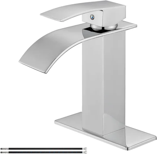 Airuida Grifo de Baño con Acabado Cromado Pulido Boquilla de Cascada Mango Único Agujero Único Grifo de Lavabo de Baño 1 o 3 Agujeros Grifo de cromo