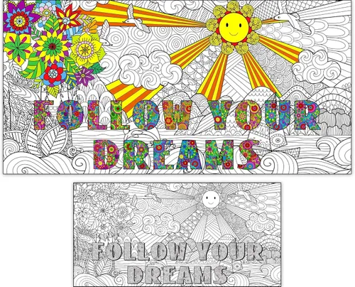 Naozinebi Pósteres de mandala gigante para colorear, grandes carteles motivacionales para colorear con texto en inglés "Follow Your Dreams", mantel