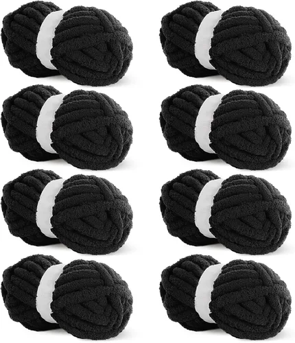 Miniatura 17 de HOMBYS Hilo de Chenille Grueso Carbón para Crochet, Hilo Grueso Espeso y Esponjoso para Tejer, Hilo Súper Grueso para Tejer Mantas a Mano, Hilo