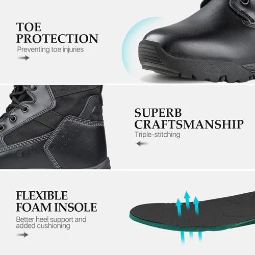 Miniatura 5 de FREE SOLDIER - Botas tácticas para hombre, botas de combate ligeras de 8 pulgadas, botas de trabajo militar de cuero de ante duradero, bota