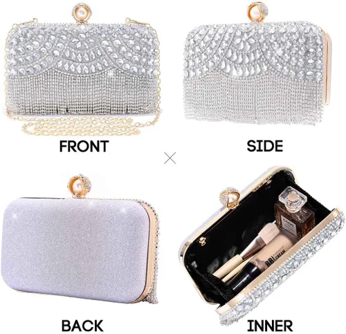 Miniatura 3 de Yokawe Bolso de noche con cristales para mujer, con diamantes de imitación, con borlas, bolsos cruzados para novia, boda, fiesta, baile de graduación