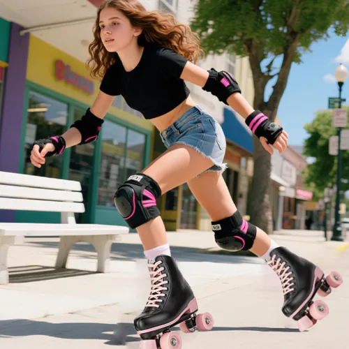 Miniatura 2 de YYW - Patines de ruedas para niñas con luces, para jóvenes y niños, patines de doble fila en negro y rosa, para niñas de 8 a 12 años