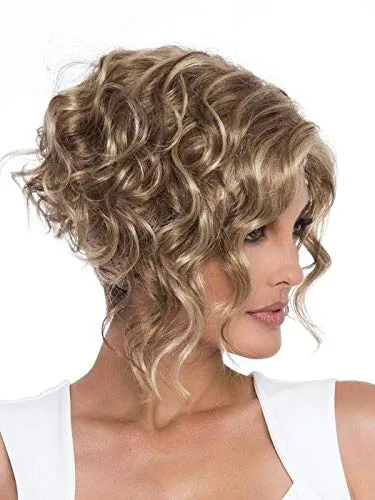 Kelsey - Peluca de color negro – Envy Wigs de 11 pulgadas con ángulo asimétrico Bob largo delicioso rizos coquetos sintético monofilamento superior