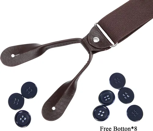 Miniatura 42 de AWAYTR Tirantes de botón marrón para hombre, tirantes elásticos ajustables en forma de Y
