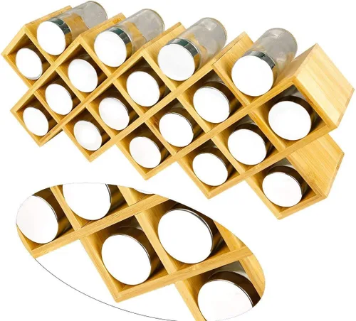 Miniatura 2 de Criss-Cross - Organizador de especias de bambú para encimera de 18 tarros, armario de cocina, armario de pared, almacenamiento de especias