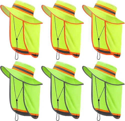 Miniatura 12 de 6 piezas de sombrero de seguridad reflectante de alta visibilidad con solapa para el cuello Boonie sombrero de ala ancha sombreros de trabajo gorra