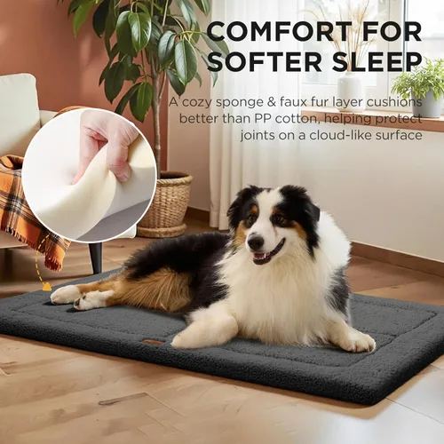 Miniatura 2 de Joydeco Colchoneta Reversible para Jaula de Perro de Perfil Bajo, Almohadilla Lavable para Perro con Vellón Ultra Suave, Diseño Compacto