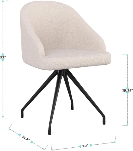 Miniatura 3 de Martha Stewart Silla giratoria fija Sora con brazos inclinados para oficina en casa en blanco bouclé con marco de bronce cepillado al óleo Boucle