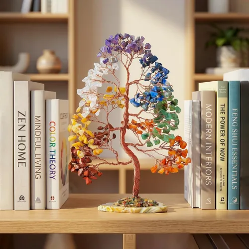 Miniatura 7 de Crocon® Árbol de la vida de 7 chakras, sabiduría espiritual, base de rodajas de ágata, árbol de cristal hecho a mano para energía positiva