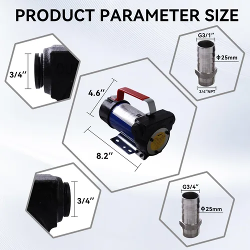 Miniatura 4 de Bomba de transferencia de combustible diésel de 175 W, flujo alto de 45 l/min con boquilla manual, kit de manguera transparente de 1 pulgada