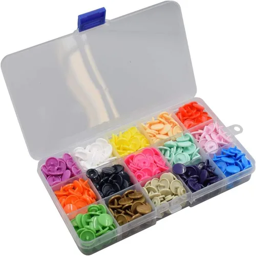 Kit de botones a presión de plástico, 150 unidades, tamaño 20, 15 colores, a presión, para ropa de bebé, con estuche organizador de almacenamiento