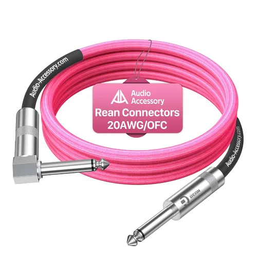 Miniatura 34 de Cable de guitarra de 1.5 pies, paquete de 2 unidades, nailon trenzado anti-torceduras reforzado con Kevlar, conector Neutrik REAN, calibre 20