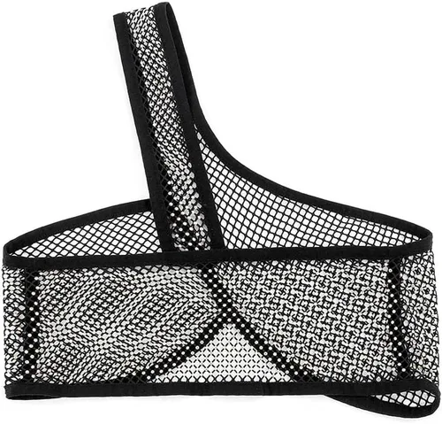 Navoky Top corto de bikini con diamantes de imitación estilo bohemio negro sexy lentejuelas de malla brillante para fiestas, brasier de verano sin