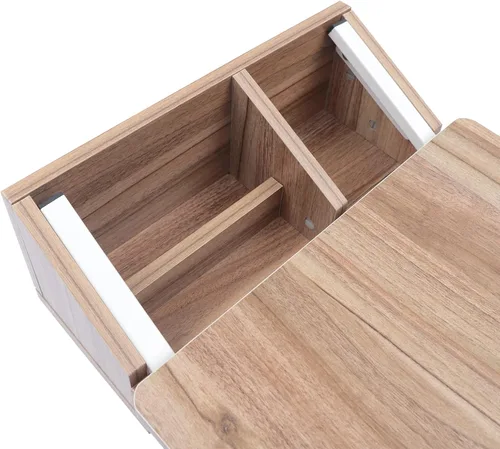 Miniatura 3 de Mesa en forma de C, mesa de sofá móvil con ruedas, mesa auxiliar de sofá de altura ajustable, mesa auxiliar de madera con almacenamiento, soporte