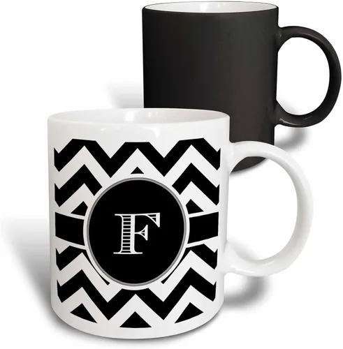 Miniatura 8 de 3dRose BrooklynMeme Designs - Monograma de cheurón blanco y negro inicial F - Tazas (mug_222068_6)