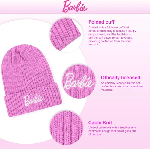 Miniatura 2 de Barbie Gorro de invierno para mujer Gorro de invierno para mujer con guantes, gorro cálido, gorro de punto rosa