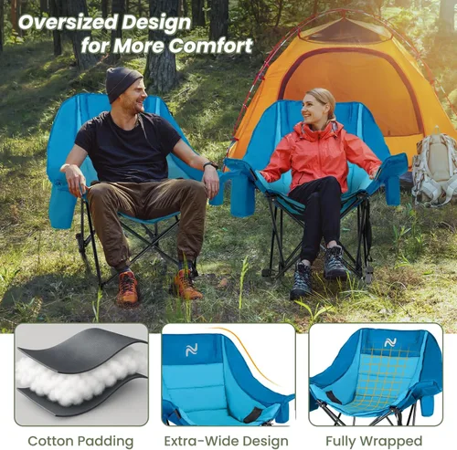 Miniatura 4 de ABORON Silla de columpio de campamento de gran tamaño para adultos, silla plegable totalmente acolchada para exteriores con bolsa para bebidas