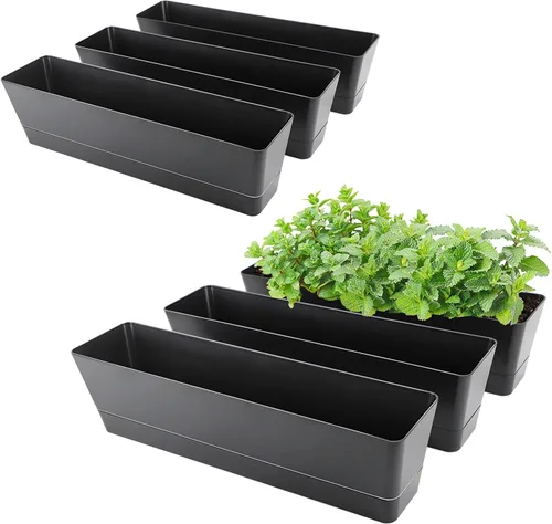 Miniatura 11 de GREANER Maceteros de hierbas de 12 x 3.8 pulgadas, 1 paquete de cajas rectangulares con bandeja, maceta de plástico para suculentas