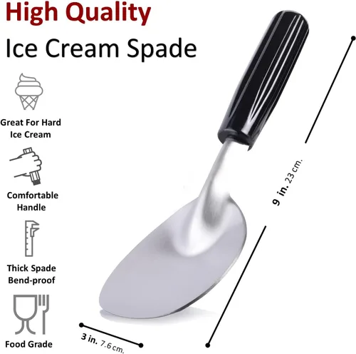 Miniatura 2 de Cuchara de pala de helado resistente, con mango de plástico antideslizante y cómodo, paleta de helado de acero inoxidable para helado duro