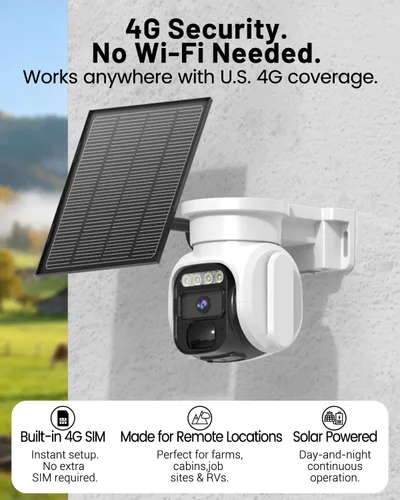 Miniatura 2 de Cámara de Seguridad Celular Solar 4G LTE Inalámbrica para Exteriores, Cámara Solar Alimentada sin WiFi con Tarjeta SIM Integrada y Plan de Datos