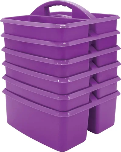 Teacher Created Resources Paquete de 6 unidades de almacenamiento de plástico portátil morado para aulas, habitación de niños y organización de