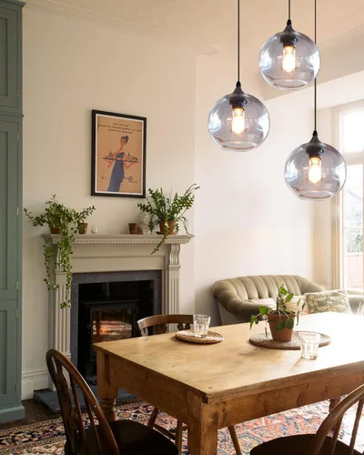 Miniatura 5 de Luces colgantes de globo para isla de cocina, paquete de 3 unidades, vidrio soplado a mano, iluminación rústica moderna, burbujas transparentes