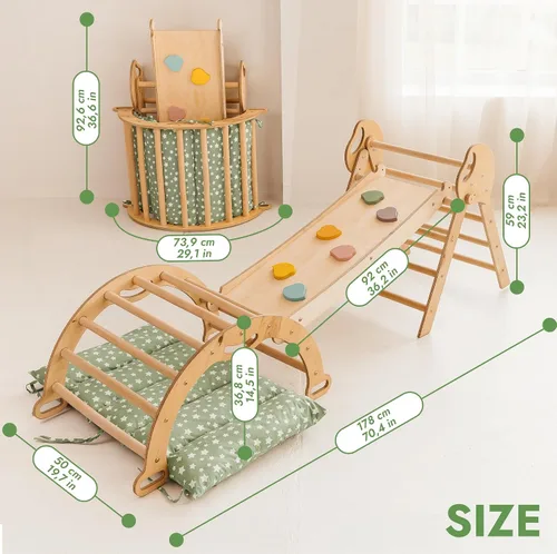 Miniatura 2 de Goodevas Juego de juguetes de escalada 5 en 1 para niños pequeños, triángulo de Pikler, arco de escalada, cojín de equilibrio, gimnasio de escalada