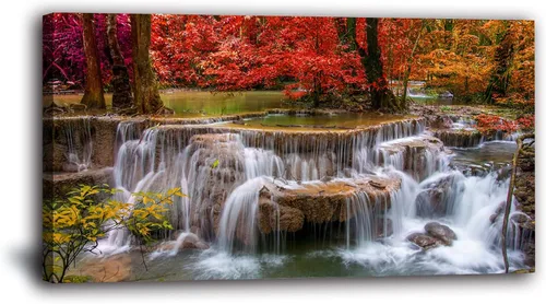 Miniatura 4 de Yxbhhym Lienzo de paisaje para pared, pintura de cascada, impresiones de árboles y bosques, paisajes de otoño, imagen artística para sala de estar