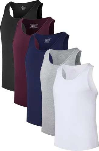 Miniatura 10 de COLORFULLEAF Camisetas sin mangas de rayón de bambú para hombre, camisetas sin mangas elásticas con cuello redondo (1 o 3)