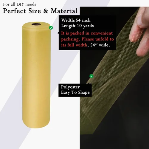 Miniatura 2 de Rollos de tela de tul dorado antiguo de 54 pulgadas por 10 yardas, rollo de tela de tul para bodas, decoraciones de Navidad, envoltura de regalos