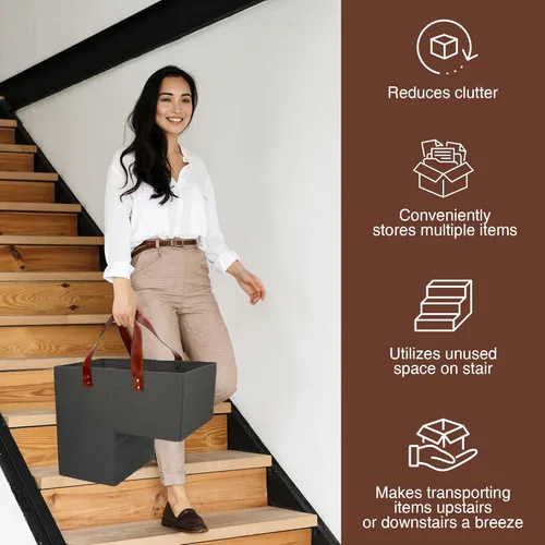 Miniatura 4 de SAM AND MABEL Cestas de escalera para escaleras alfombradas y de madera – 16 pulgadas de largo x 9.5 pulgadas de ancho x 16 pulgadas de alto Cesta